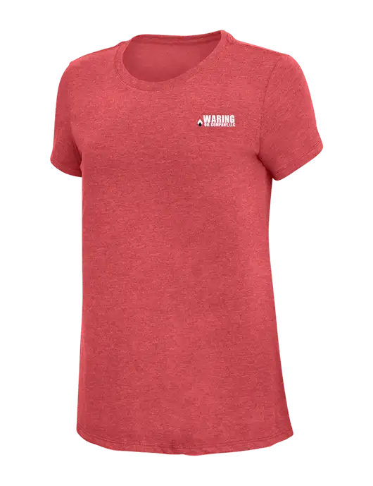 Womens Simply Soft Red Frost 4.5oz Poly/Combed Ring Spun Cotton T-Shirt w/Waring Oil Logo