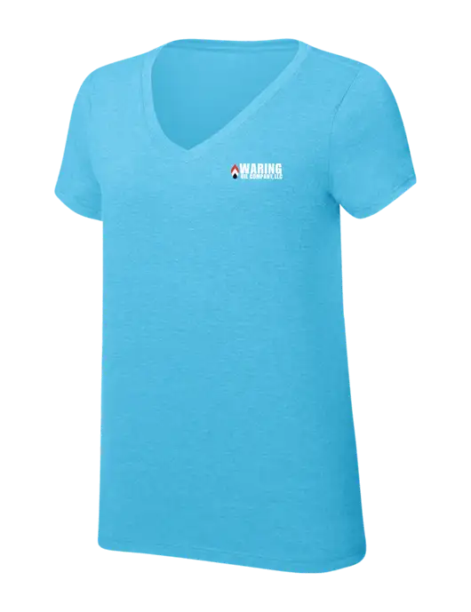 Womens Simply Soft V-Neck Turquoise Frost 4.5oz  Poly/Combed Ring Spun Cotton T-Shirt w/Waring Oil Logo