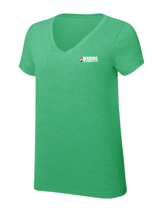 Womens Simply Soft V-Neck Green Frost 4.5oz  Poly/Combed Ring Spun Cotton T-Shirt w/Waring Oil Logo