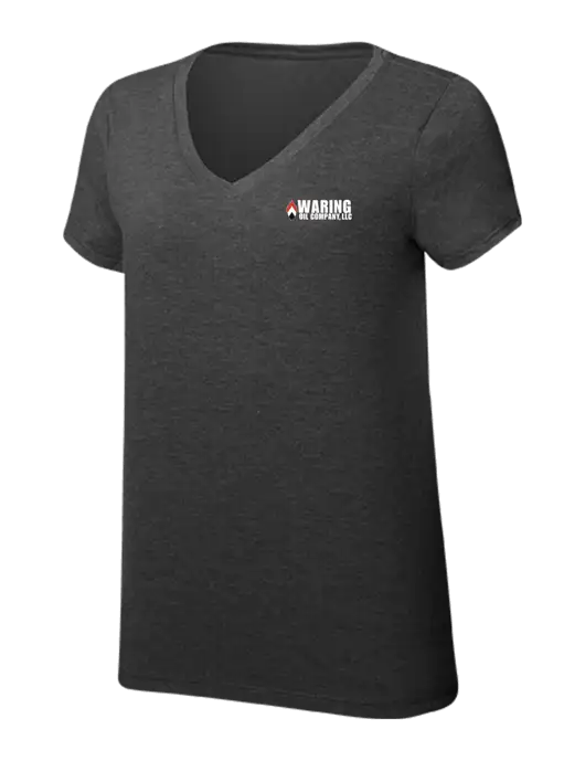 Womens Simply Soft V-Neck Black Frost 4.5oz  Poly/Combed Ring Spun Cotton T-Shirt w/Waring Oil Logo