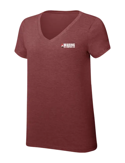 Womens Simply Soft V-Neck Maroon Frost 4.5oz  Poly/Combed Ring Spun Cotton T-Shirt w/Waring Oil Logo