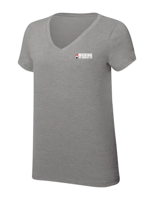 Womens Simply Soft V-Neck Grey Frost 4.5oz  Poly/Combed Ring Spun Cotton T-Shirt w/Waring Oil Logo