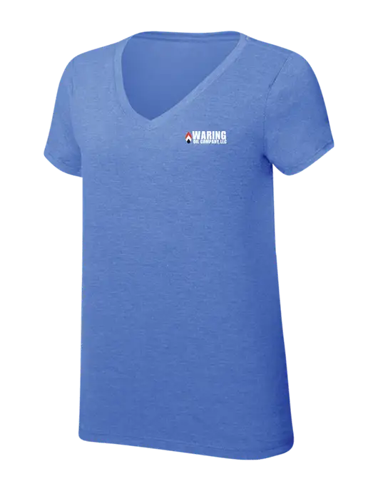 Womens Simply Soft V-Neck Royal Frost 4.5oz  Poly/Combed Ring Spun Cotton T-Shirt w/Waring Oil Logo