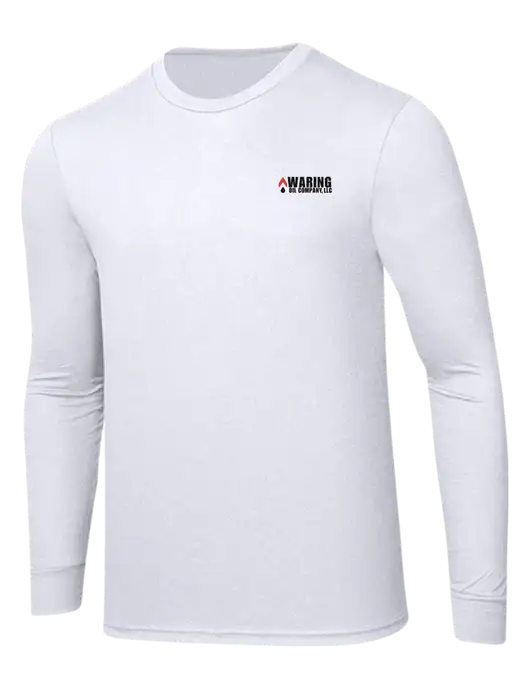 Simply Soft Long Sleeve White 4.5 oz, Poly/Combed Ring Spun Cotton T-Shirt w/Waring Oil Logo