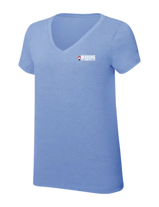 Womens Simply Soft V-Neck Maritime Frost 4.5oz  Poly/Combed Ring Spun Cotton T-Shirt w/Waring Oil Logo