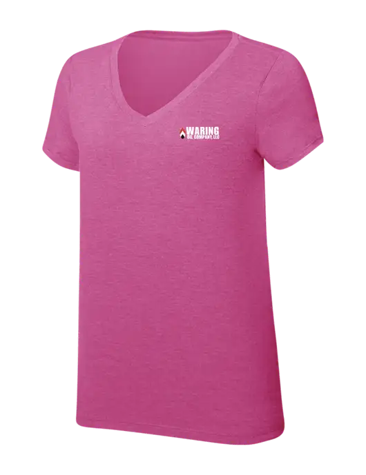 Womens Simply Soft V-Neck Fuschia Frost 4.5oz  Poly/Combed Ring Spun Cotton T-Shirt w/Waring Oil Logo