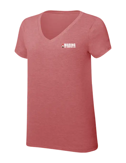 Womens Simply Soft V-Neck Blush Frost 4.5oz  Poly/Combed Ring Spun Cotton T-Shirt w/Waring Oil Logo