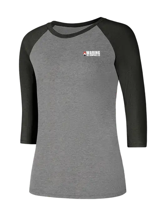 Womens Simply Soft 3/4 Sleeve Black Frost/Grey Frost Ring Spun Cotton T-Shirt w/Waring Oil Logo