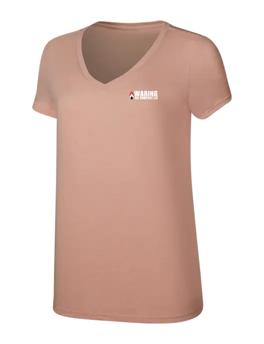Womens Simply Soft V-Neck Heather Dusty Peach 4.5oz  Poly/Combed Ring Spun Cotton T-Shirt w/Waring Oil Logo