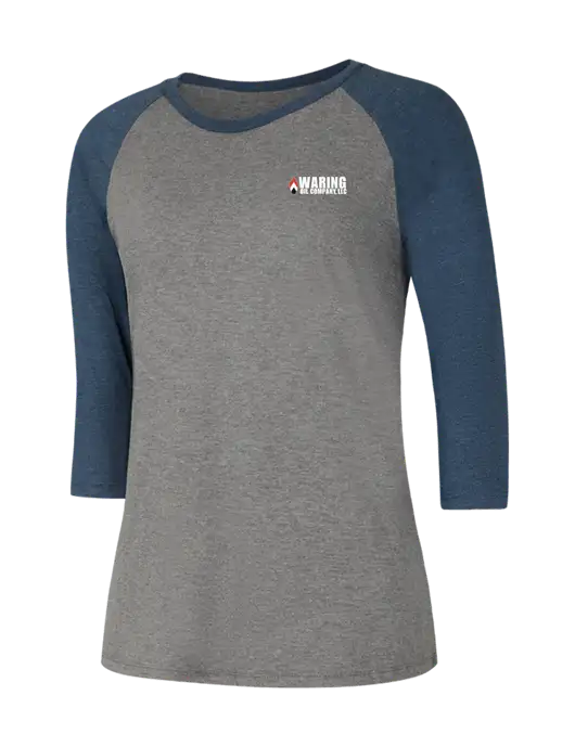 Womens Simply Soft 3/4 Sleeve Navy Frost/Grey Frost Ring Spun Cotton T-Shirt w/Waring Oil Logo