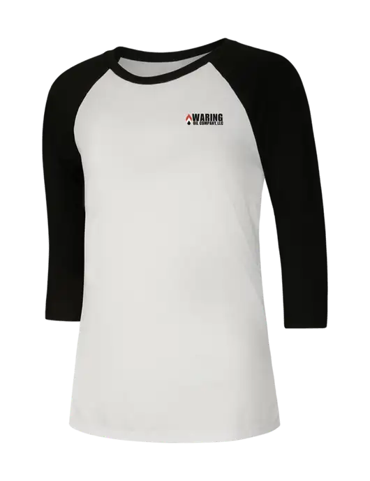 Womens Simply Soft 3/4 Sleeve Black/White Ring Spun Cotton T-Shirt w/Waring Oil Logo