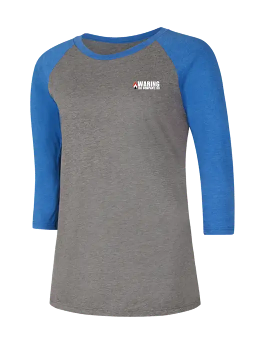 Womens Simply Soft 3/4 Sleeve Royal Frost/Grey Ring Spun Cotton T-Shirt w/Waring Oil Logo