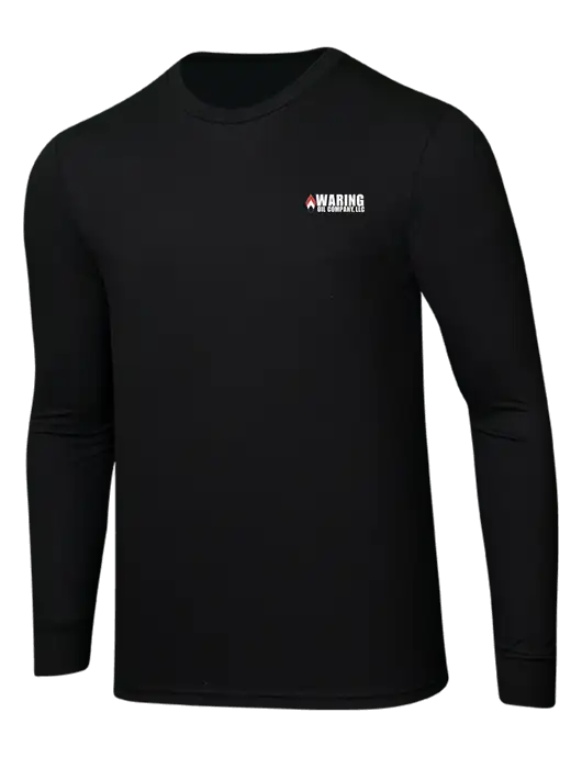 Simply Soft Long Sleeve Black 4.5 oz, Poly/Combed Ring Spun Cotton T-Shirt w/Waring Oil Logo