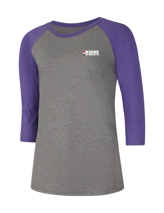 Womens Simply Soft 3/4 Sleeve Purple Frost/Grey Frost Ring Spun Cotton T-Shirt w/Waring Oil Logo