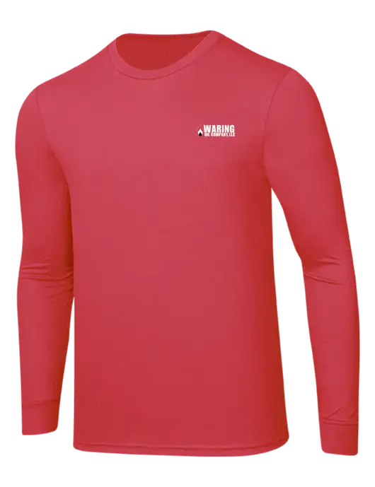 Simply Soft Long Sleeve Red Frost 4.5 oz, Poly/Combed Ring Spun Cotton T-Shirt w/Waring Oil Logo