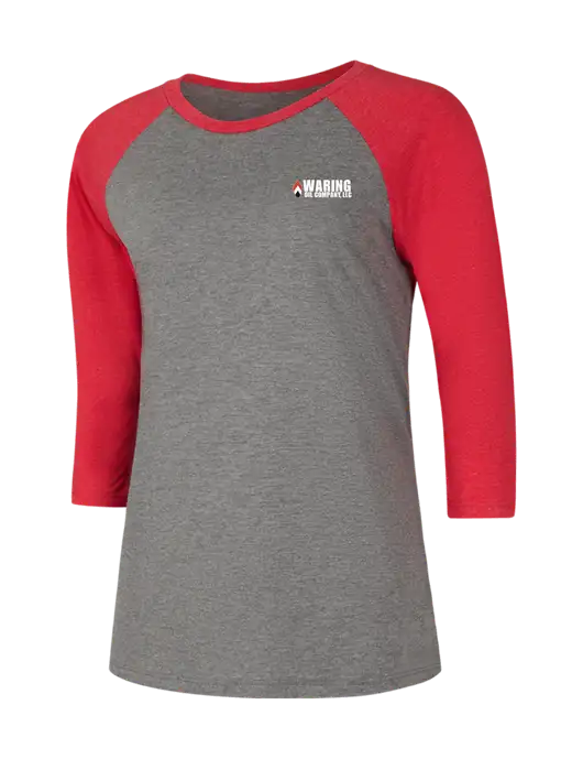 Womens Simply Soft 3/4 Sleeve Red Frost/Grey Frost Ring Spun Cotton T-Shirt w/Waring Oil Logo