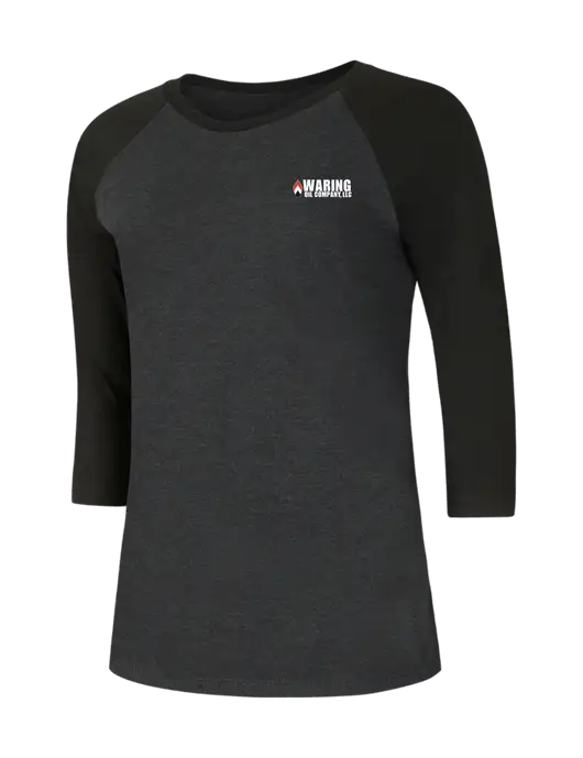 Womens Simply Soft 3/4 Sleeve Black/Black Frost Ring Spun Cotton T-Shirt w/Waring Oil Logo