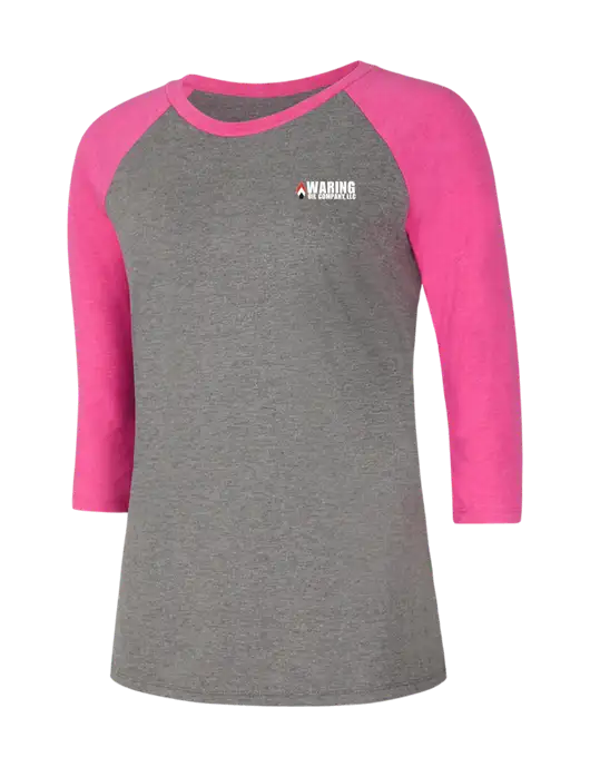 Womens Simply Soft 3/4 Sleeve Fuchsia Frost/Grey Frost Ring Spun Cotton T-Shirt w/Waring Oil Logo