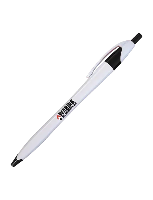 Novella White/Black Classic Pen - Blue Ink w/Waring Oil Logo