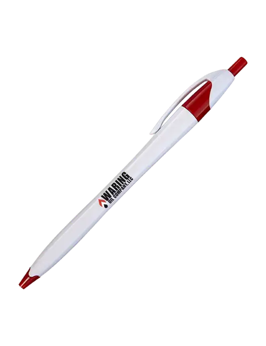 Novella White/Red Classic Pen - Blue Ink w/Waring Oil Logo