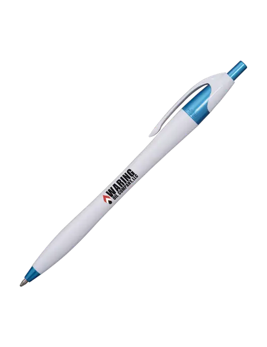 Novella White/Blue Shimmer Pen - Blue Ink w/Waring Oil Logo