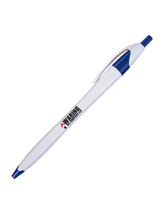Novella White/Royal Classic Pen - Blue Ink w/Waring Oil Logo