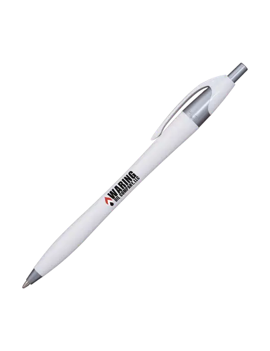 Novella White/Silver Shimmer Pen - Blue Ink w/Waring Oil Logo