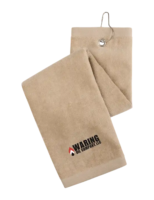 Khaki Tri-Fold Golf Towel with Grommet w/Waring Oil Logo