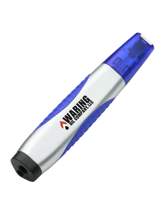 Silver/Blue Level Light Screwdriver Pen w/Waring Oil Logo