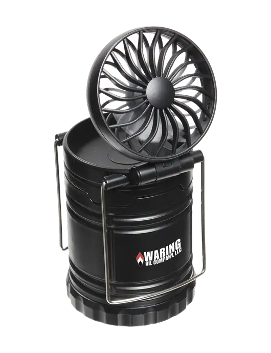 Black Retro Lantern with Fan w/Waring Oil Logo