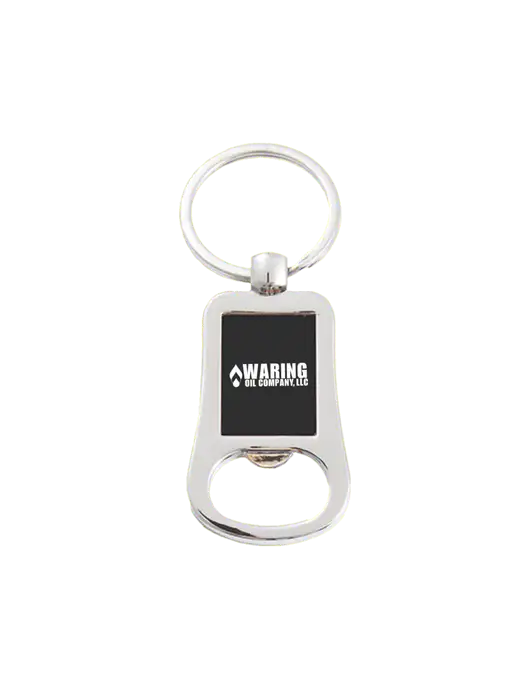 Silver & Black Bottle Opener Keychain w/Waring Oil Logo