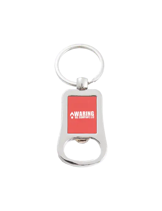 Silver & Red Bottle Opener Keychain w/Waring Oil Logo