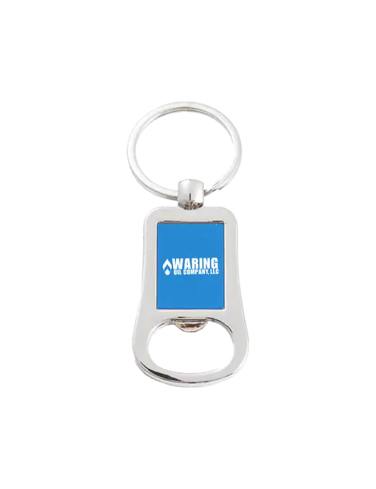 Silver & Blue Bottle Opener Keychain w/Waring Oil Logo
