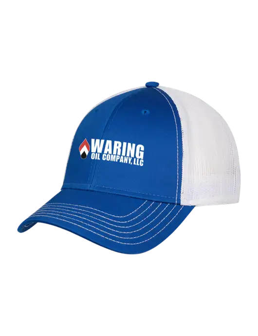 Royal/White Mesh Trucker Cap Snap Back w/Waring Oil Logo