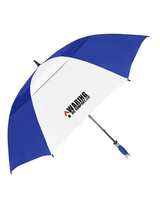 Royal/White Vented Typhoon Tamer Golf Umbrella w/Waring Oil Logo