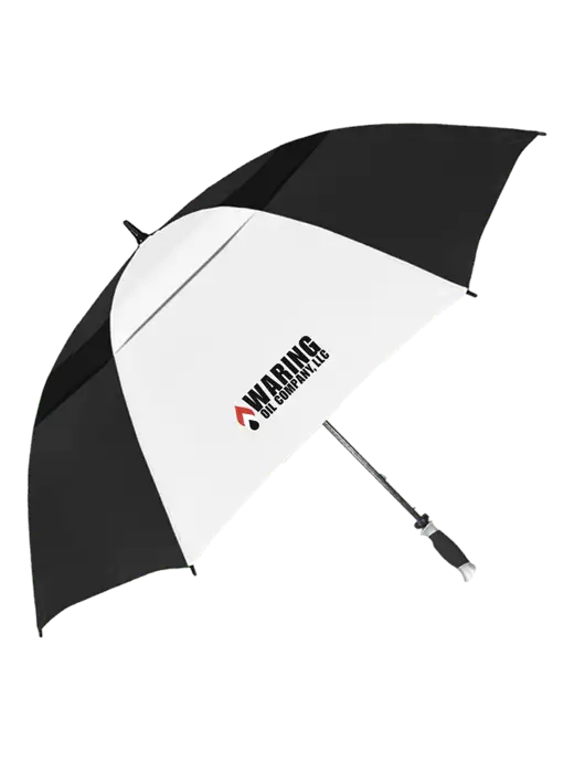 Black/White Vented Typhoon Tamer Golf Umbrella w/Waring Oil Logo