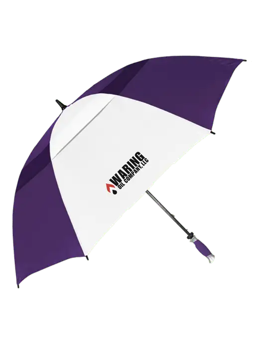 Purple/White Vented Typhoon Tamer Golf Umbrella w/Waring Oil Logo