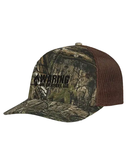 Mossy Oak Country DNA Camo/Brown Mesh Trucker Cap Snap Back w/Waring Oil Logo