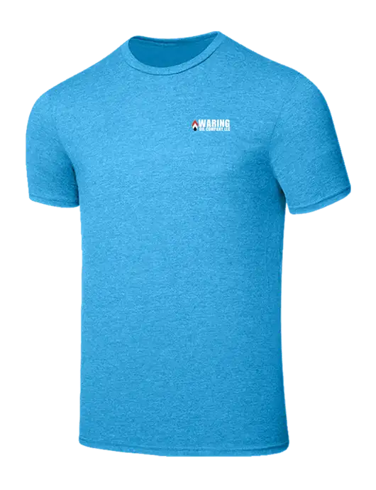 Seriously Soft Heathered Sapphire Blue T-Shirt w/Waring Oil Logo
