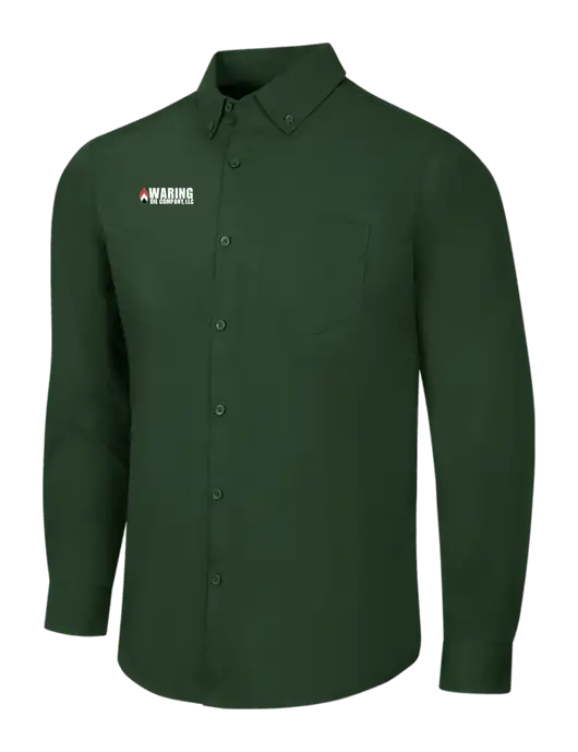 Forest Green Long Sleeve Carefree Poplin Shirt w/Waring Oil Logo