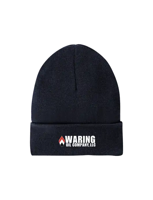 Recycled True Navy Beanie w/Waring Oil Logo
