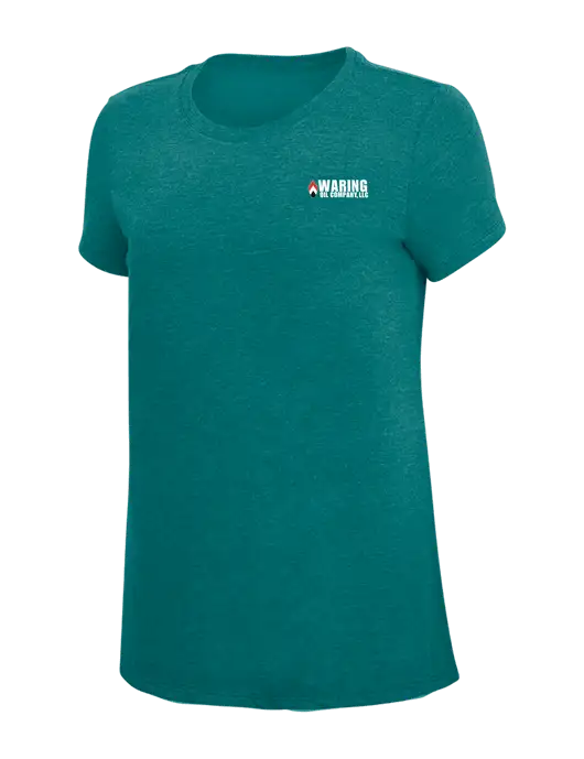 Womens Simply Soft Heathered Dark Teal 4.5oz  Poly/Combed Ring Spun Cotton T-Shirt w/Waring Oil Logo