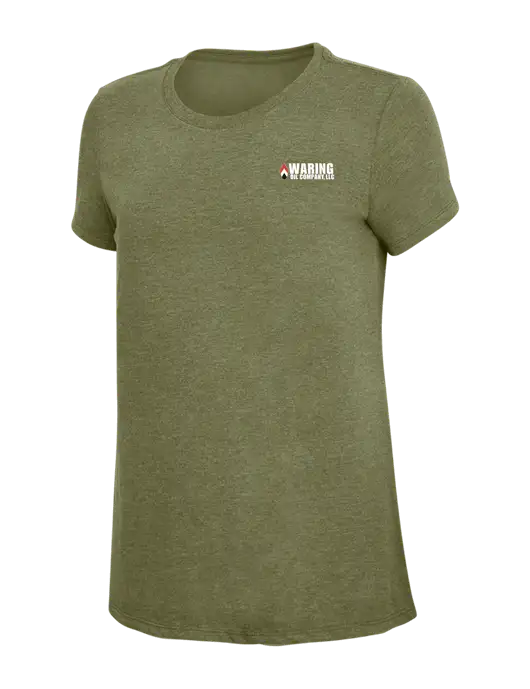Womens Simply Soft Military Green Frost 4.5oz Poly/Combed Ring Spun Cotton T-Shirt
 w/Waring Oil Logo