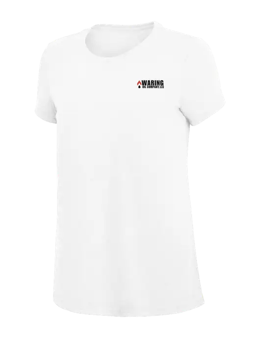Womens Simply Soft White 4.5oz Poly/Combed Ring Spun Cotton T-Shirt
 w/Waring Oil Logo