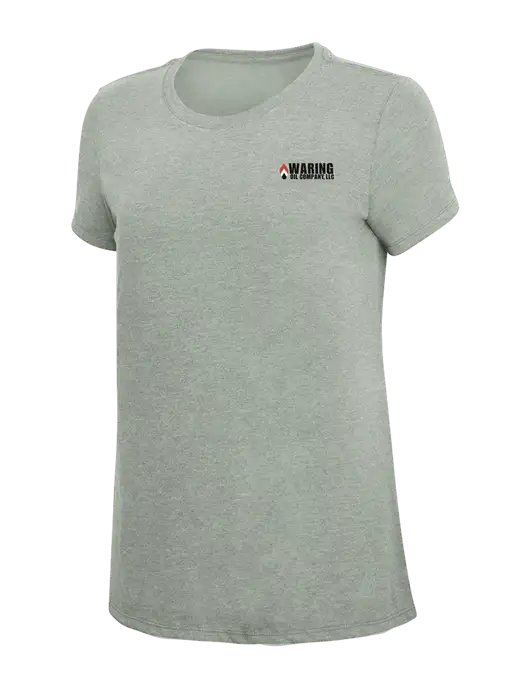 Womens Simply Soft Heathered Light Grey 4.5oz Poly/Combed Ring Spun Cotton T-Shirt w/Waring Oil Logo