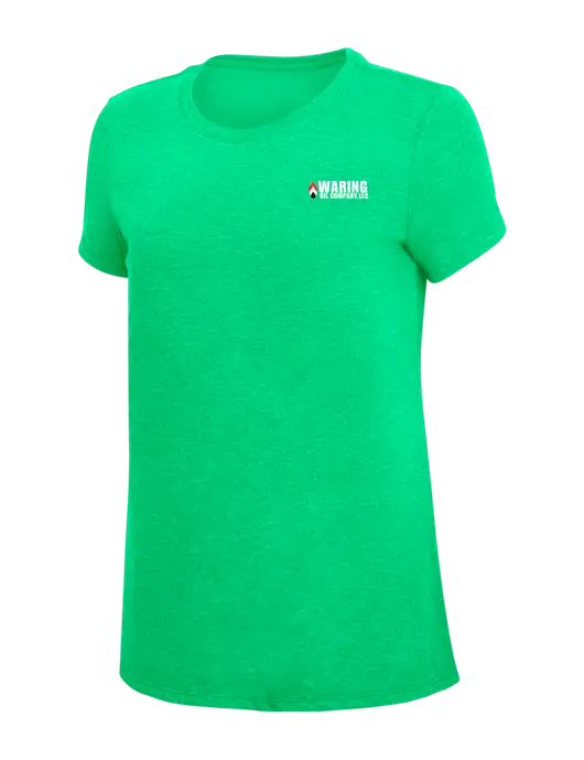Womens Simply Soft Green Frost 4.5oz Poly/Combed Ring Spun Cotton T-Shirt w/Waring Oil Logo
