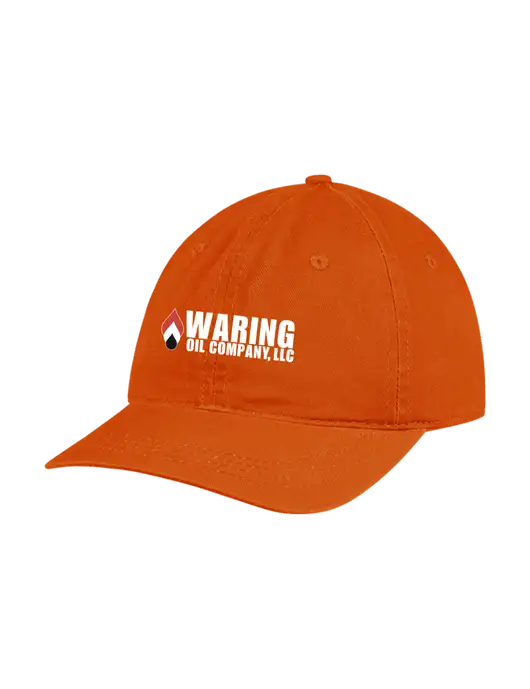 Garment Washed Unstructured Twill Orange Cap w/Waring Oil Logo
