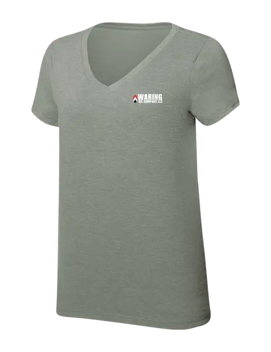 Womens Simply Soft V-Neck Heather Sage 4.5oz  Poly/Combed Ring Spun Cotton T-Shirt w/Waring Oil Logo