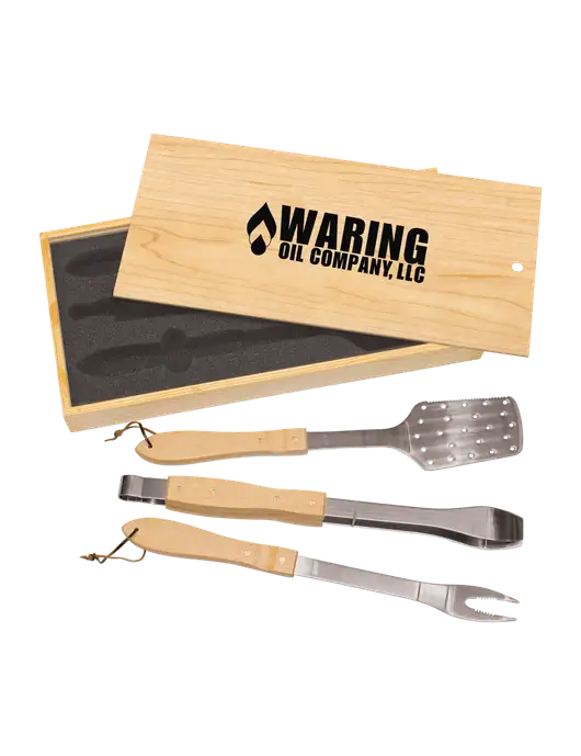 Wood BBQ Gift Set w/Waring Oil Logo