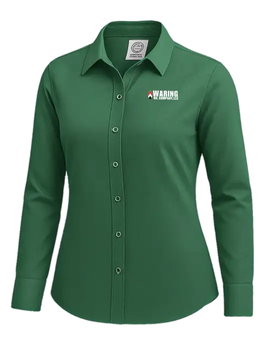 Brooks Brothers Womens Medium Green Wrinkle-Free Stretch Nailhead Shirt w/Waring Oil Logo